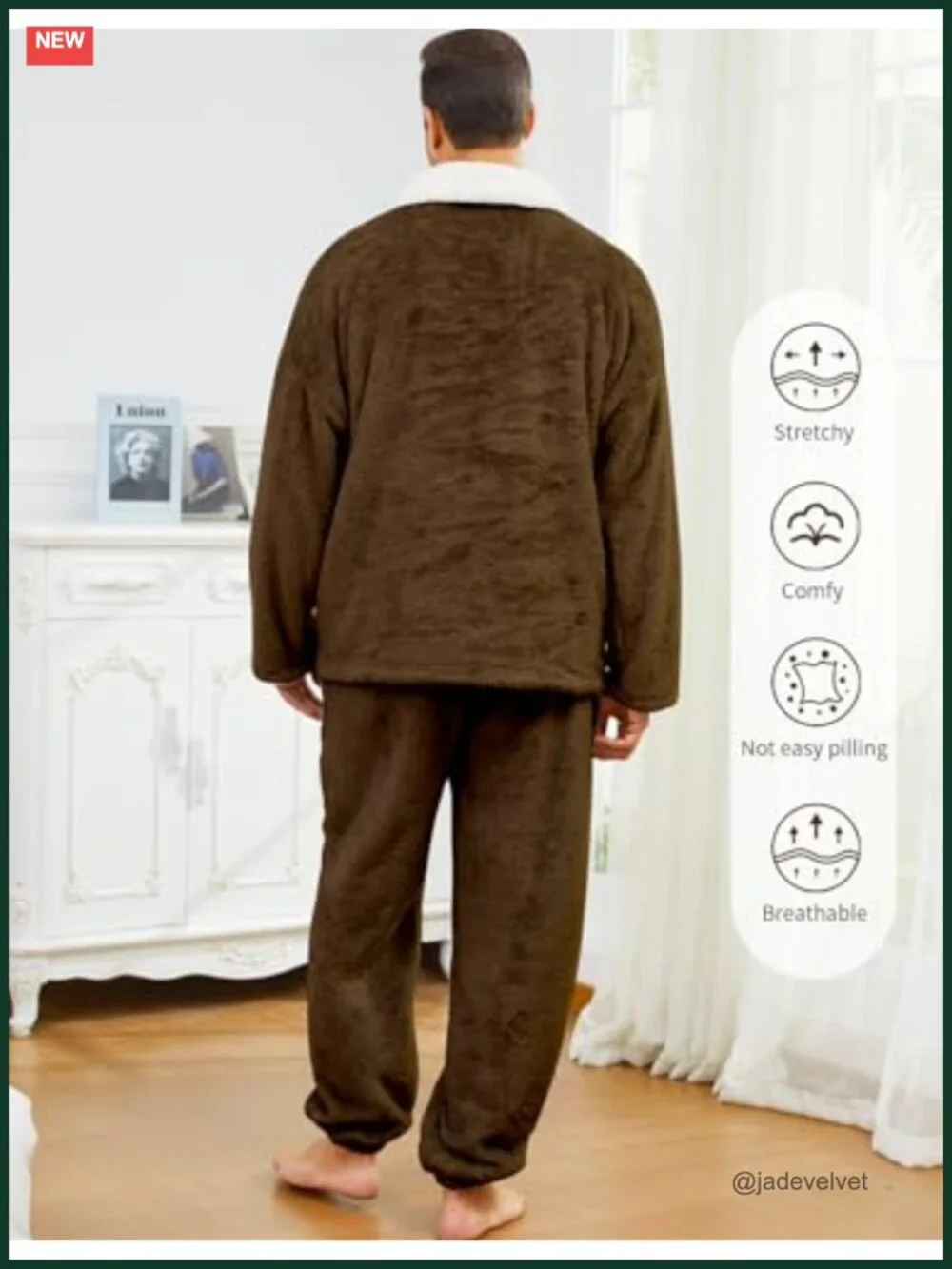Mens Fleece Pajamas Set Flannel Loungewear Sleepwear